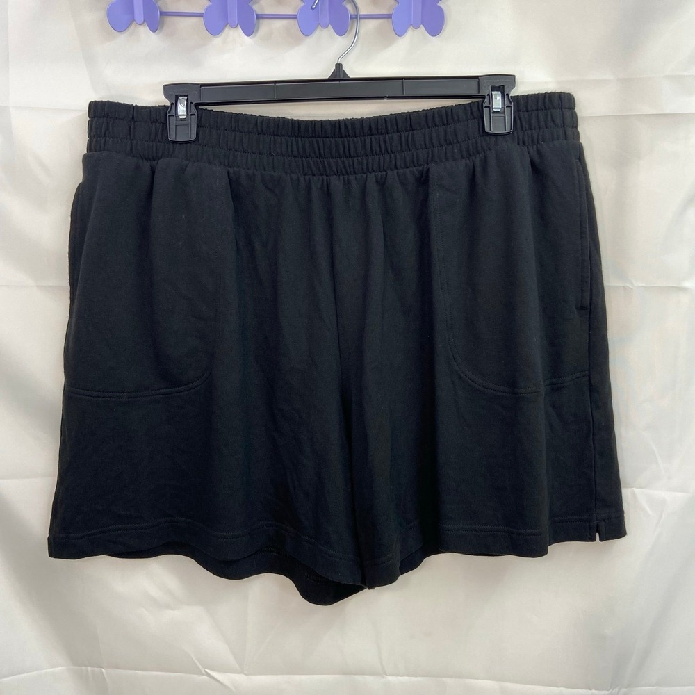 Terra & Sky women's black pull on pocket stretch casual loungewear shorts 2X